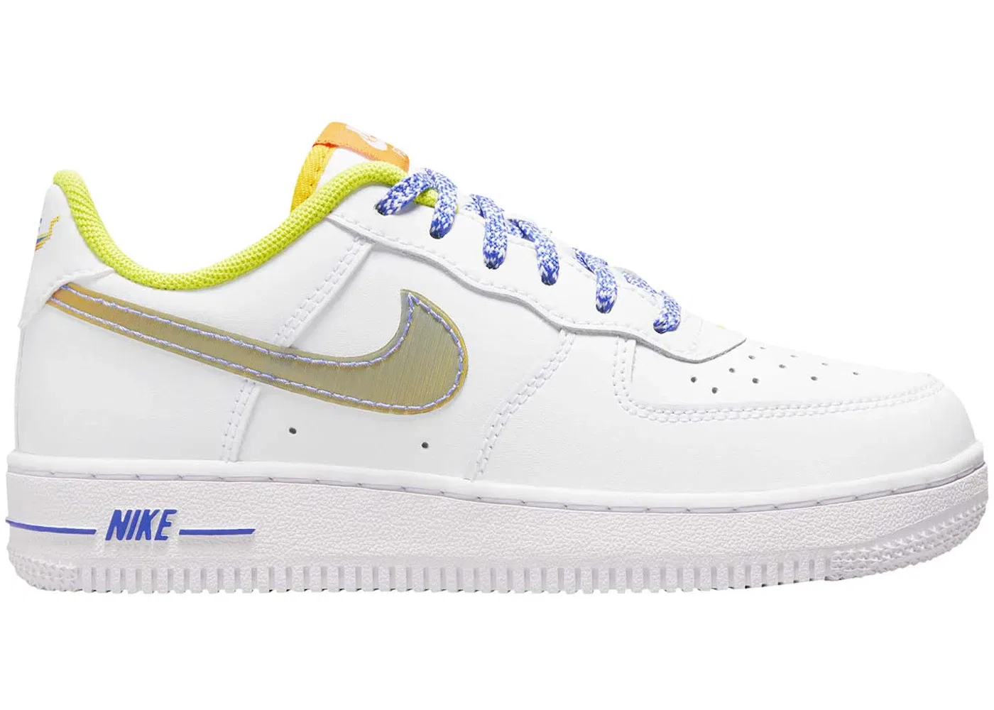 Детские кроссовки Lifestyle с принтом Nike Air Force 1 Low LV8, White/Medium Blue/Magma Orange/Multi-Color