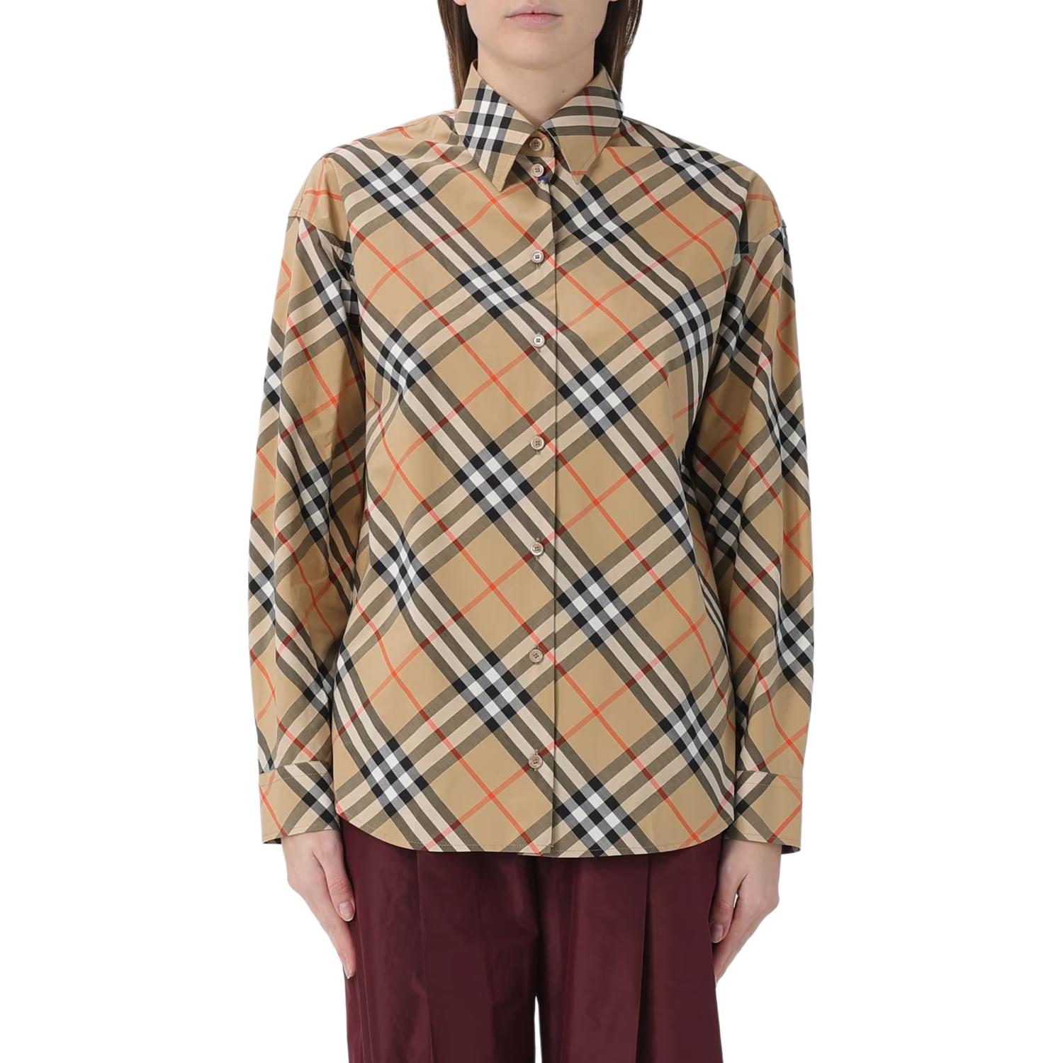 Рубашка Burberry, женская, бежевый, с лацканами — фото 3