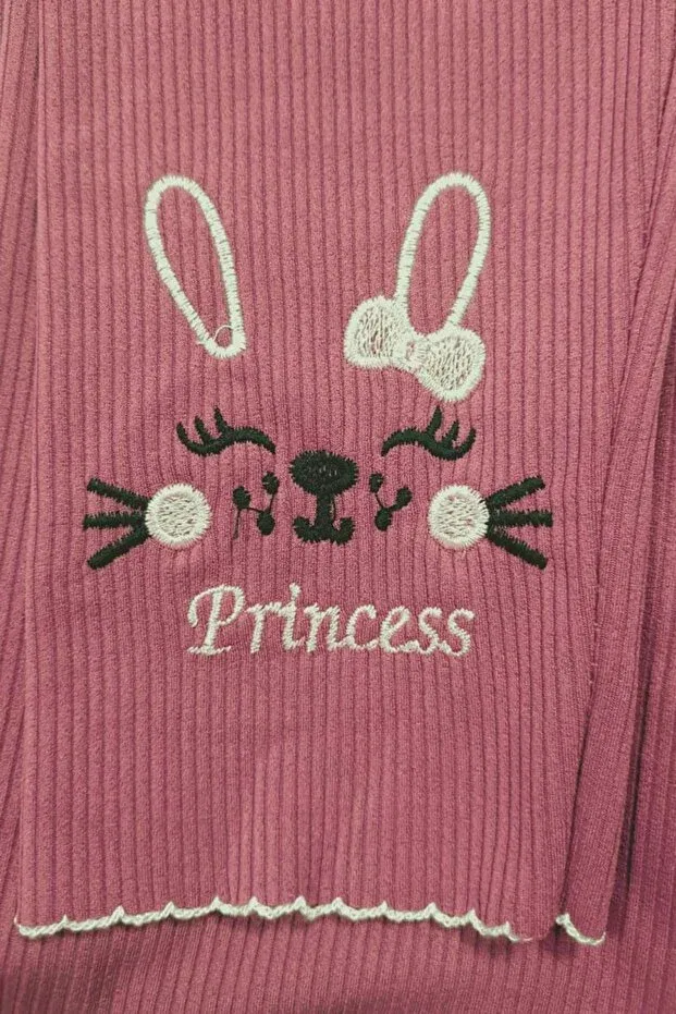 Детские леггинсы для девочек с вышивкой Rabbit embroidered legs zigzag lycra ribbed ribbed Cevval Minigirls, Tavsanli Pink — фото 2