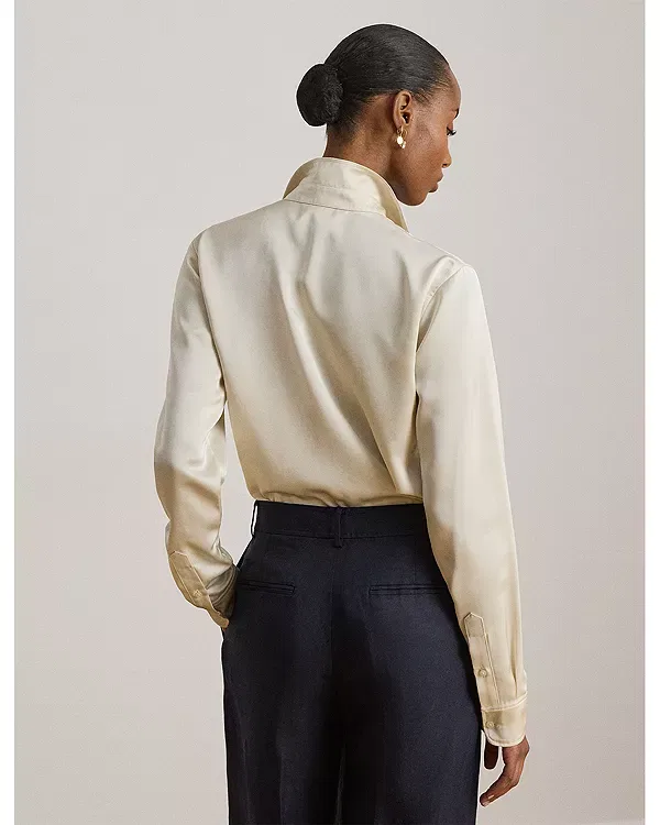 Женская блуза из шифона Classic fit georgette shirt Ralph Lauren, Winter Cream — фото 3