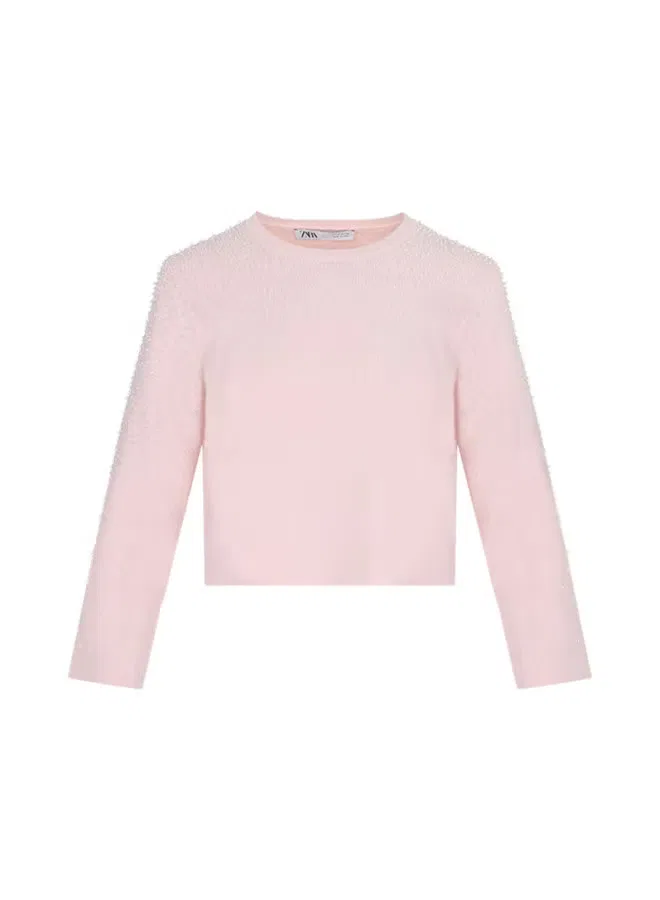 Пуловер мягкий трикотажный с длинным рукавом Zara, розовый — фото 2