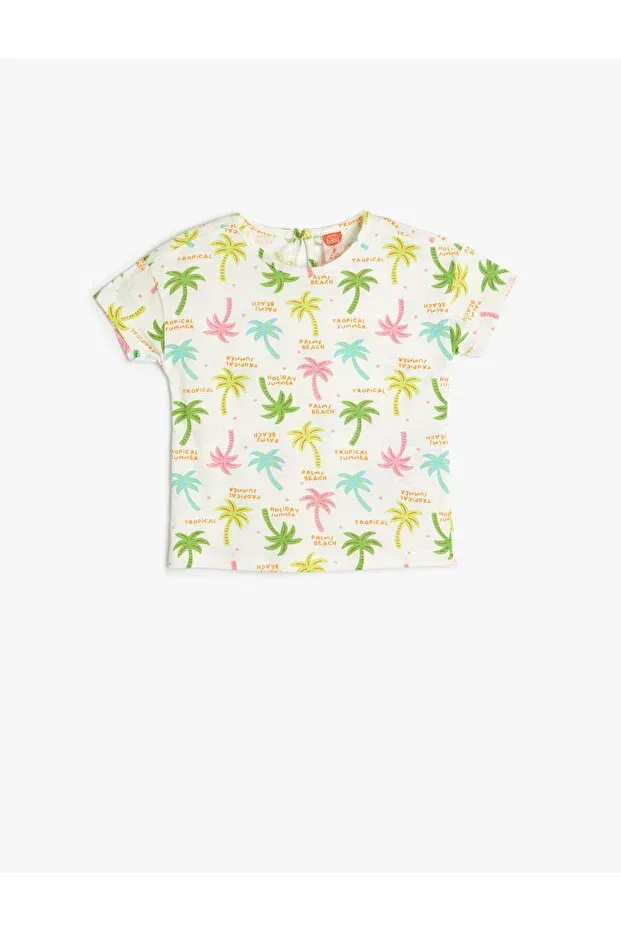 Детская футболка с принтом Palm Tree Printed Koton, Ecru Patterned