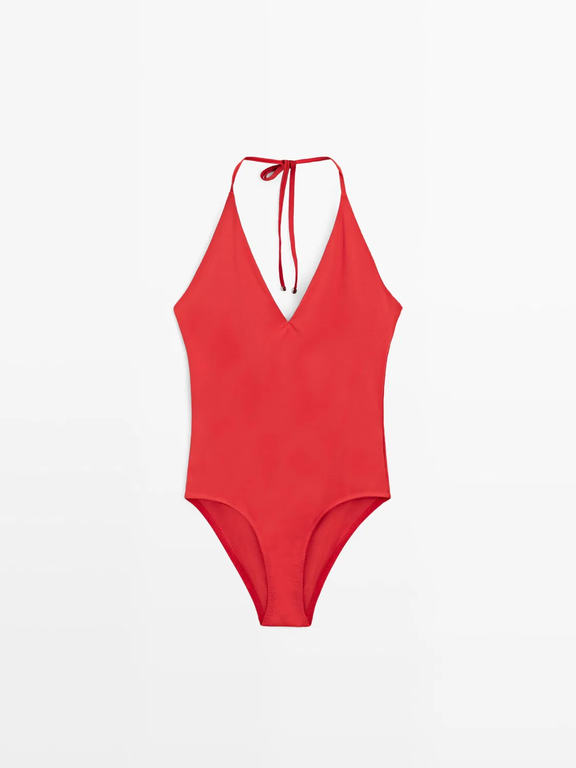 Купальник Massimo Dutti, с V-образным вырезом и завязками на шее, ярко-красный — фото 2