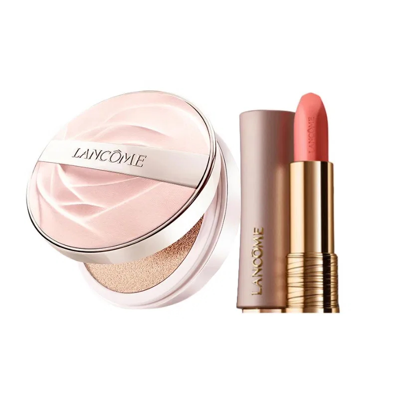 Женский набор косметики с тональной основой и помадой LANCOME, Air Cushion Pink Gold Tube