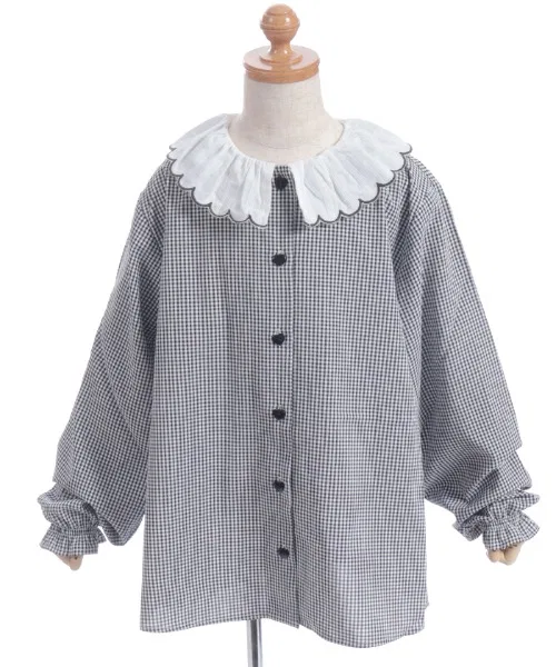Детская блузка с длинным рукавом с оборками, модель Scallop Collar, axes femme, Black