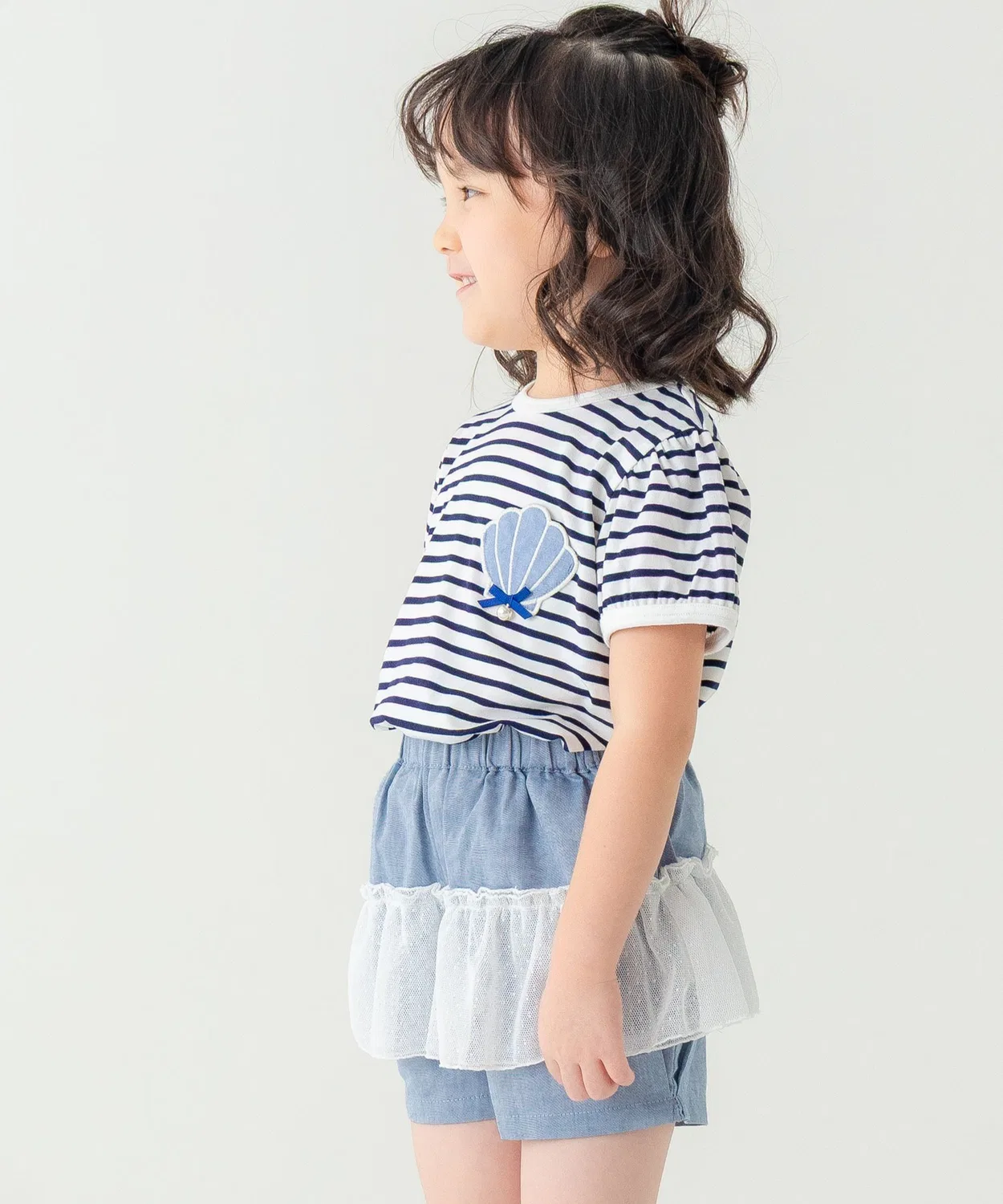 Детская футболка для девочек с объемным шелковым карманом с длинным рукавом модель Shell, la poche biscuit, Off White — фото 2