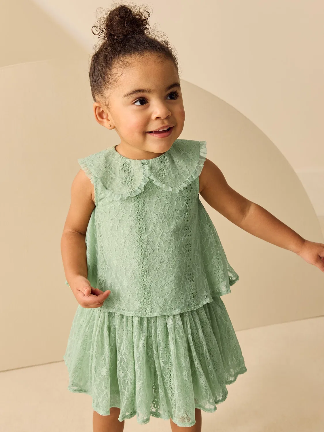 Комплект кружевной топ и юбка, кружевной, Mint Lace Top & Skirt Set Next, мятный