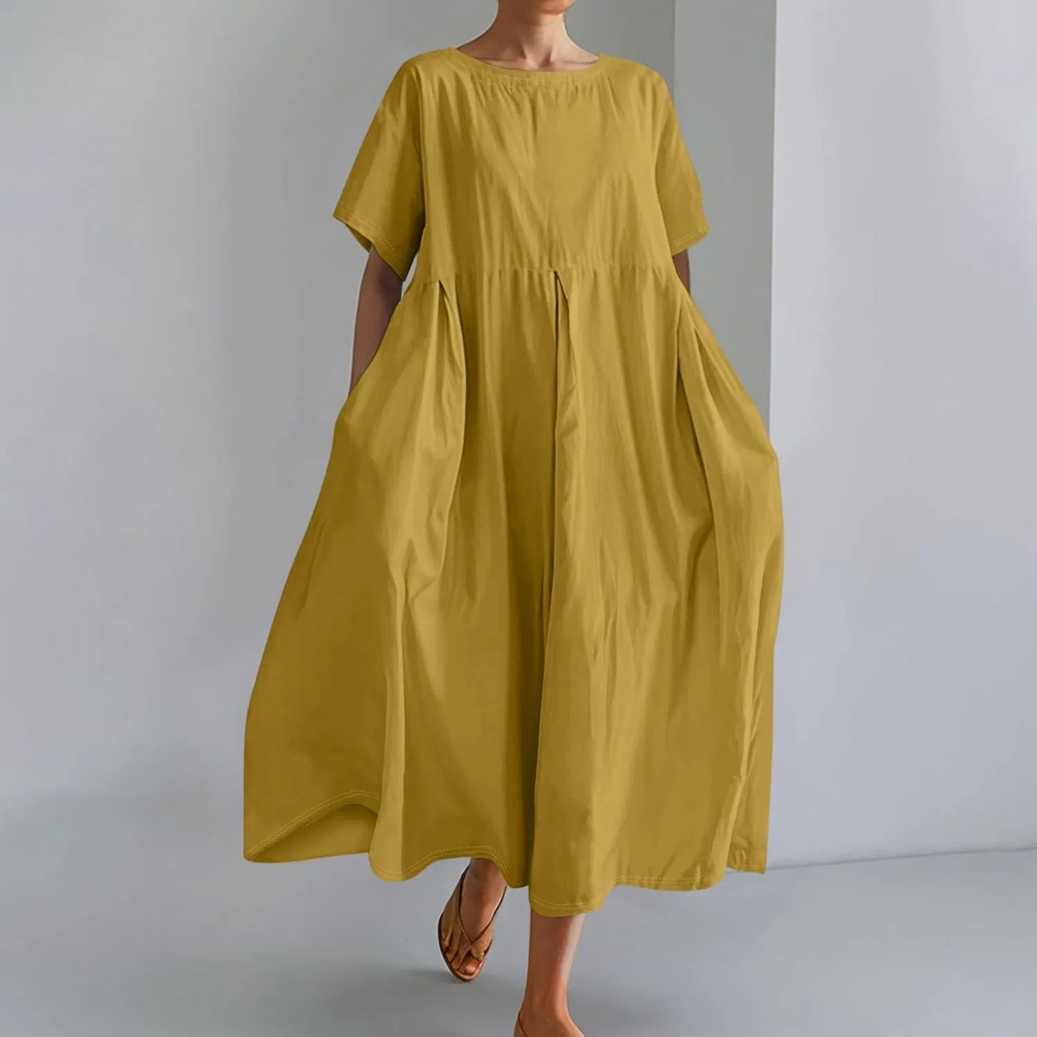 Женское летнее свободное платье макси, Yellow — фото 2