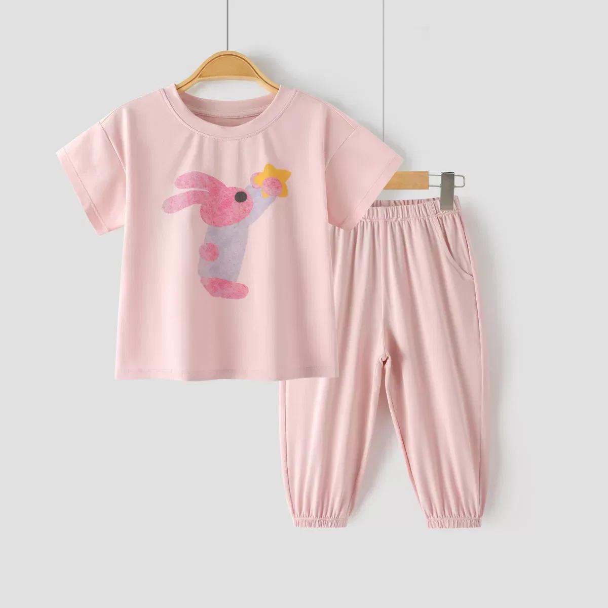 Детский комплект футболки и штанов с принтом Rabbit Laimi Bloom, Pink — фото 2