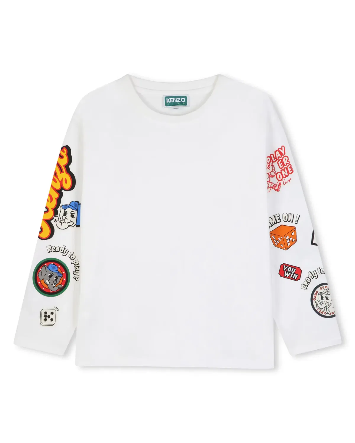 Детская футболка с длинным рукавом с принтом Kenzo Kids, Blanco