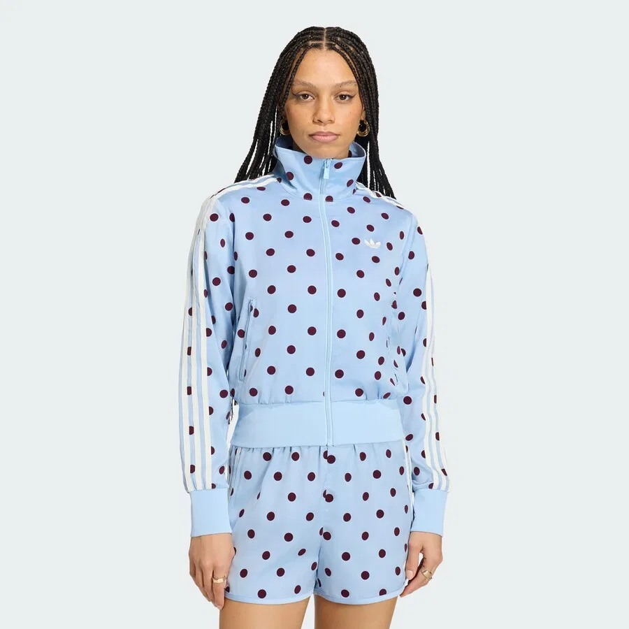 Худи на молнии ADIDAS ORIGINALS 'SATIN POLKA DOTS TT Track' пастельно-голубого цвета — фото 2