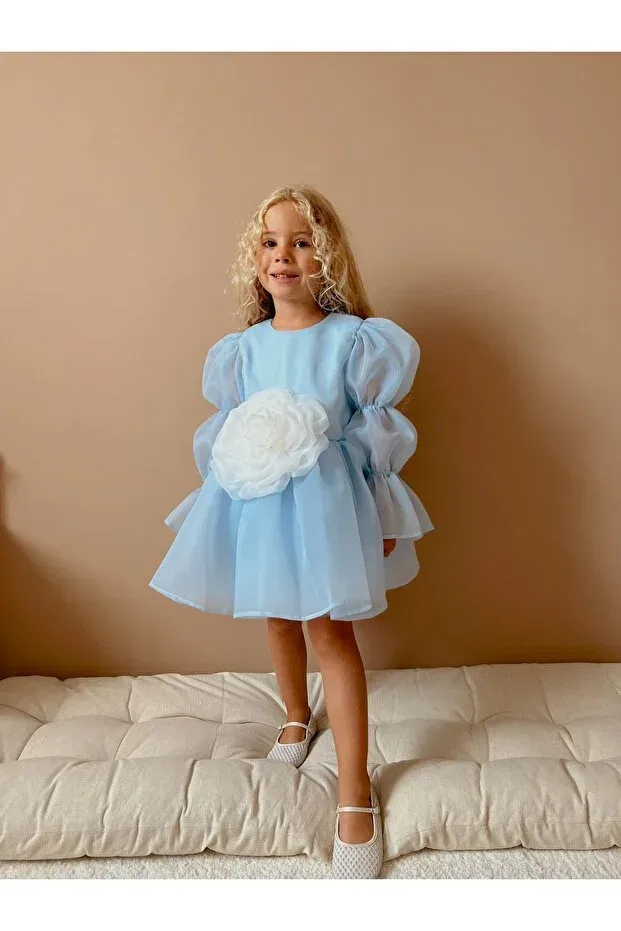 Детское платье для девочек с принтом роз Elsa blue chiffon rose Linola Baby Kids, Elsa Blue