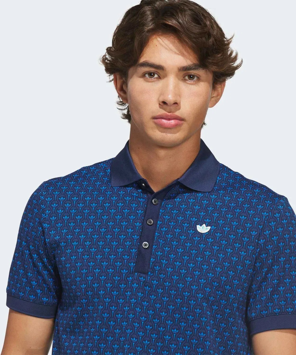 Мужская классическая футболка-поло с принтом Origimals All-Over Trefoil Polo Adidas, Blue Other 2 — фото 3