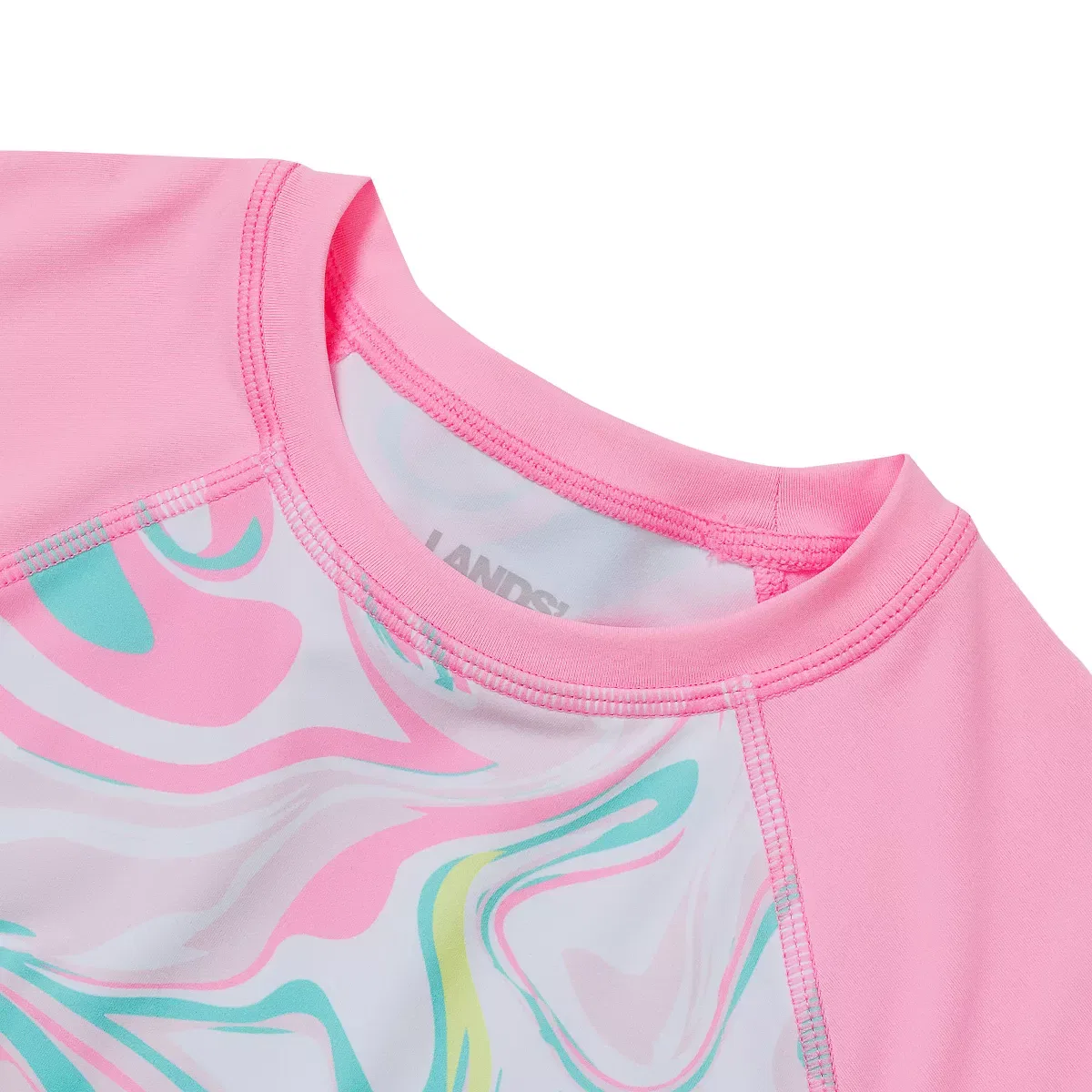 Детский комплект для плавания с коротким рукавом Lands' End, Light Pink Multi Swirl — фото 2