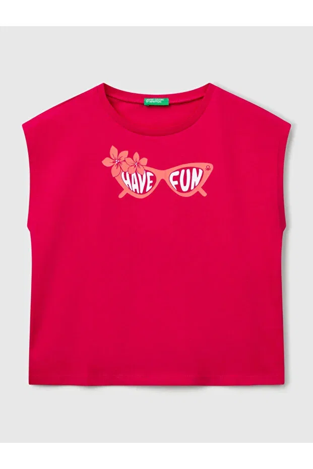 Детская футболка для девочек с принтом Benetton, Fuchsia