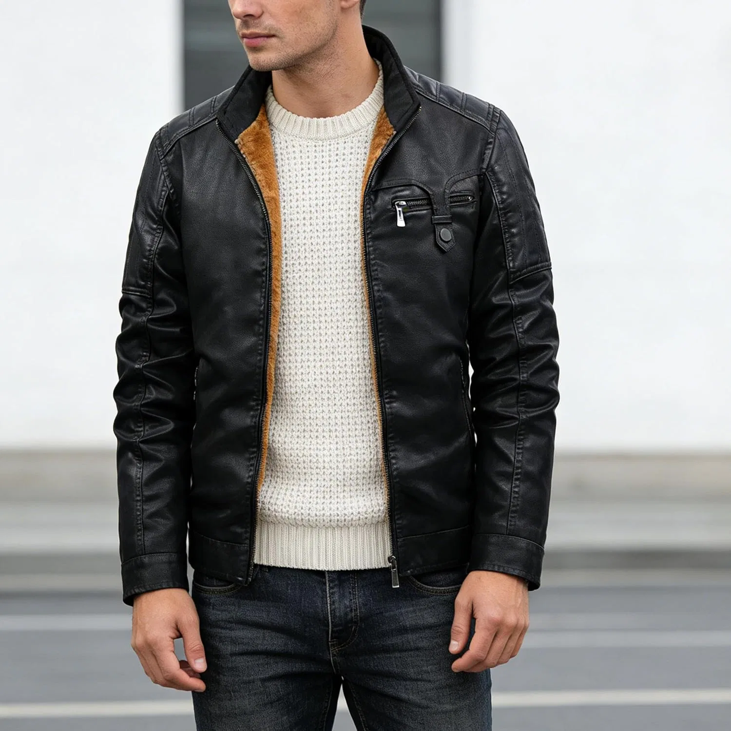 Мужская куртка из экокожи с эффектом кожи, biker, Black Heavy — фото 2