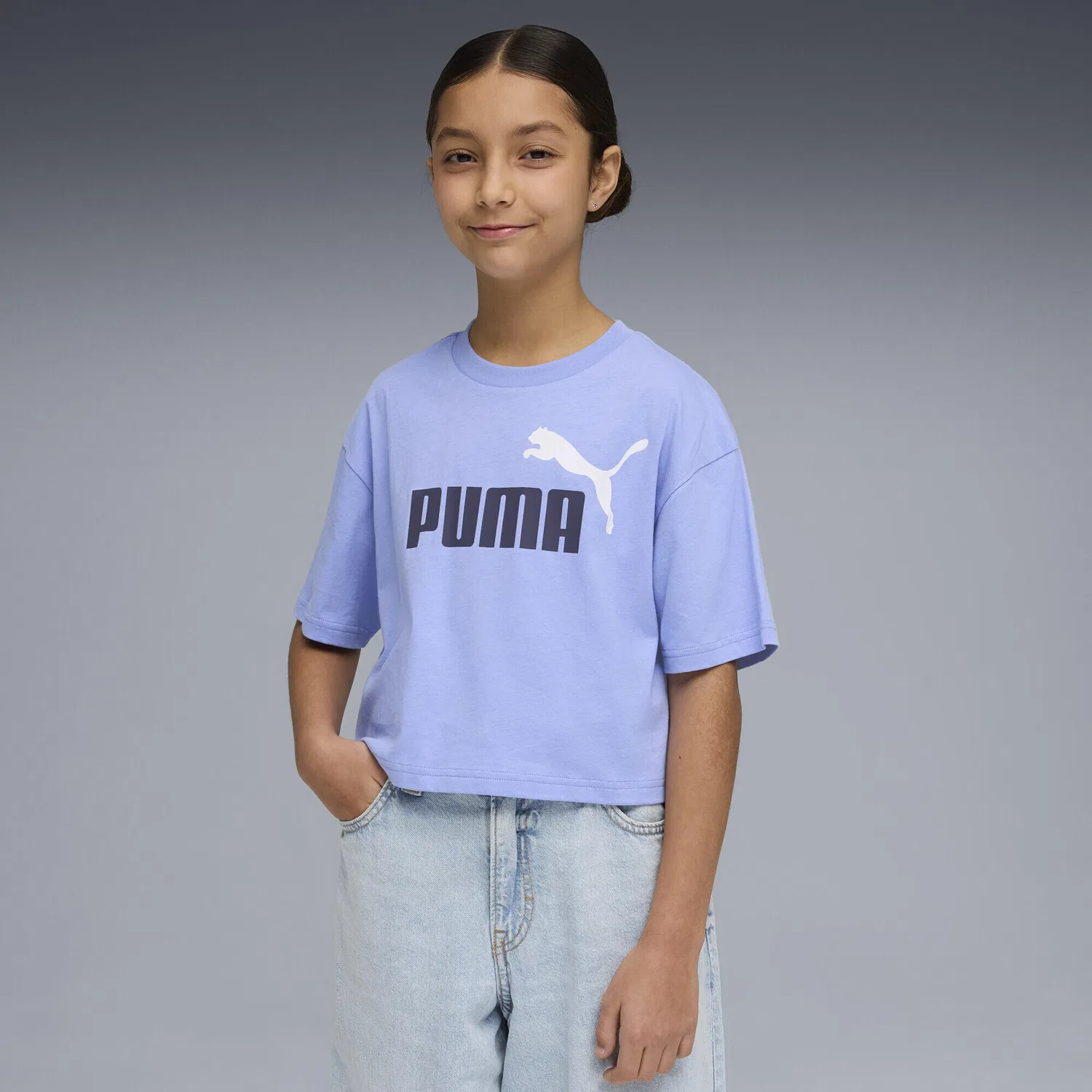 Детская короткая футболка с принтом Essentials 2 Colour No. 1 PUMA Logo Puma, Violett — фото 2