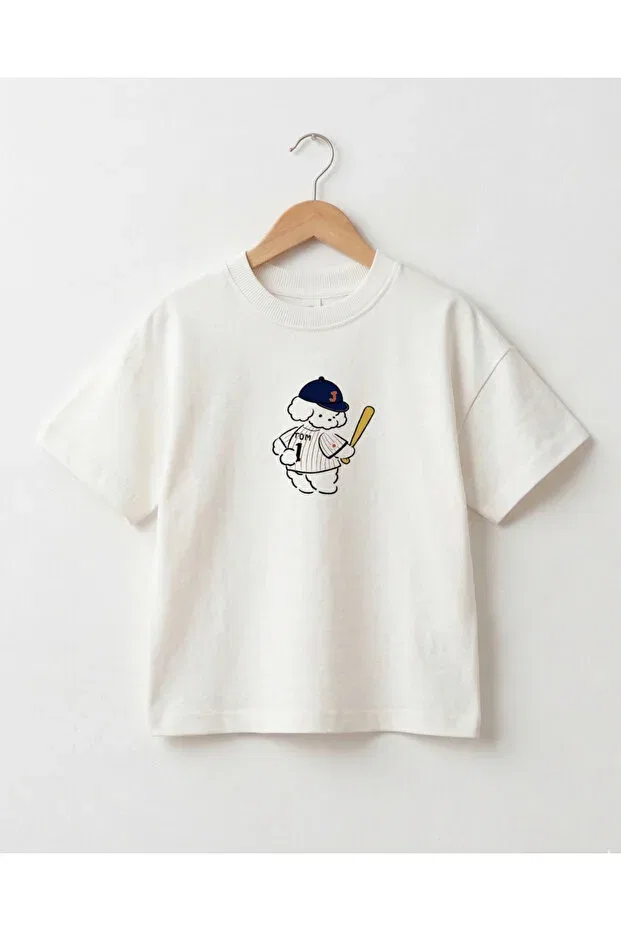Детская футболка с принтом Baseball Dog Babytex, Ecru — фото 2