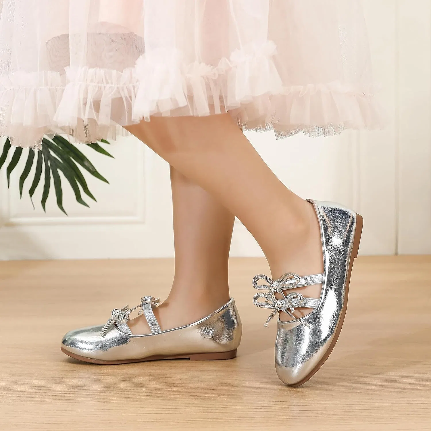 Детские балетки Мэри Джейн для девочек Wxiaoduu, Silver — фото 2
