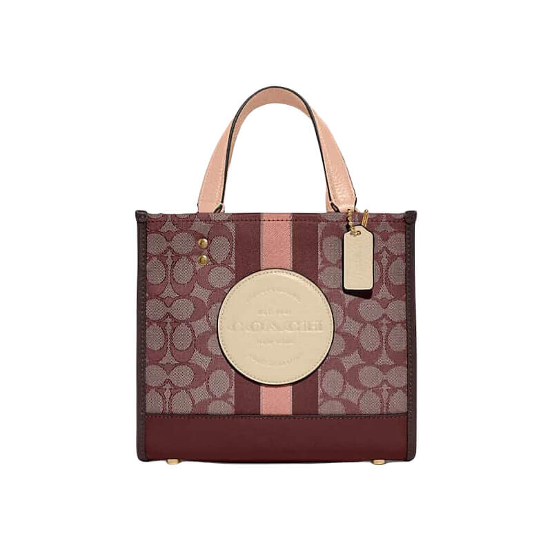 

Сумка Coach Outlet Dempsey Tote 22 in Signature Jacquard with Stripe and Coach Patch, винный