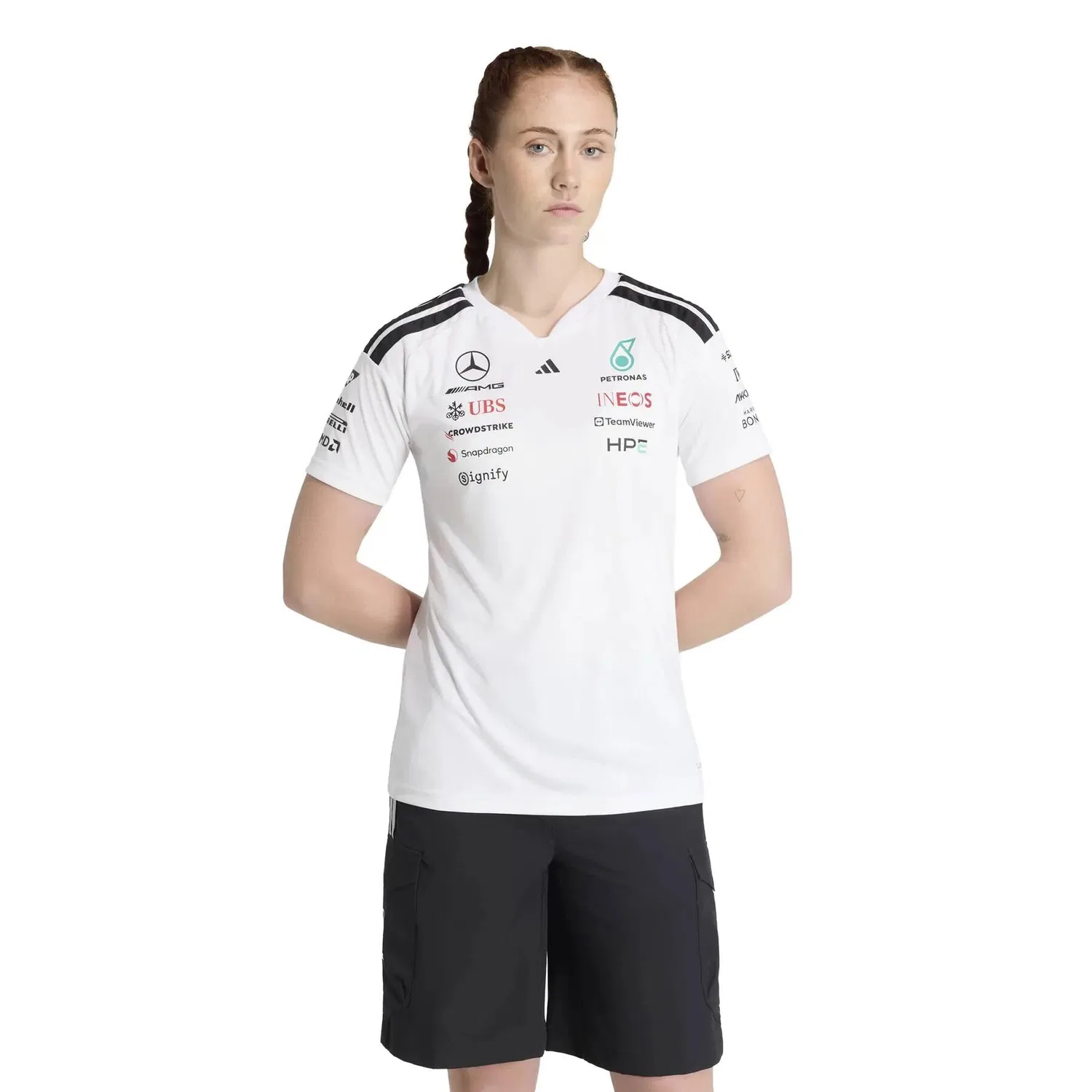 Женская футболка с принтом Mercedes AMG Petronas Formula One Team Driver Adidas, Weiss — фото 2