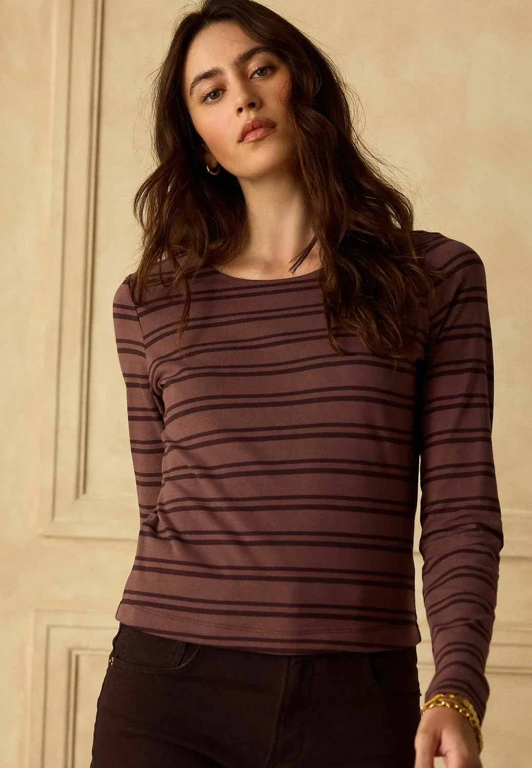 Футболка с круглым вырезом и длинными рукавами Next, Mauve Stripe