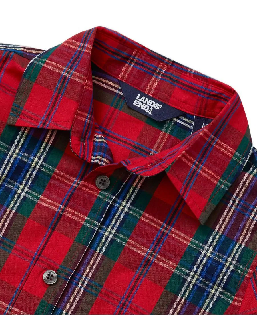 Рубашка с длинным рукавом в клетку Boys Holiday Long Sleeve Poplin Lands' End, Bright Red Multi Plaid — фото 3