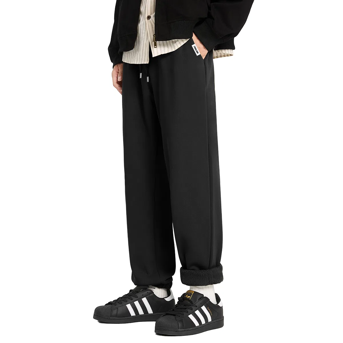 Детские спортивные штаны из футера с начесом Tonlion, Цвет Olive Green (tn45 Black and White Tang Lion Pants Left Pocket Label) — фото 3