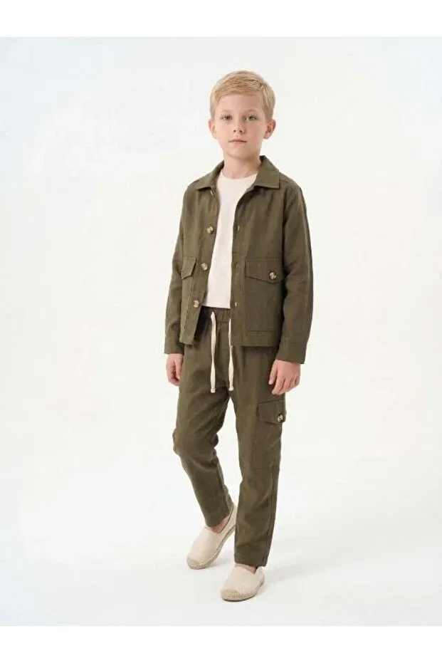 Стильная детская куртка из льняной ткани с декоративными карманами Zekids