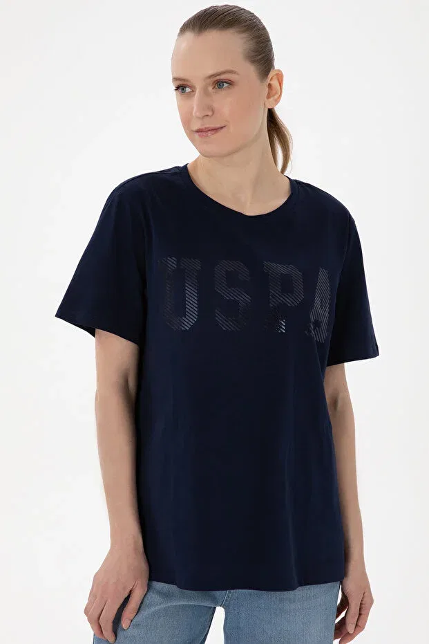 Женская хлопковая футболка с коротким рукавом U.S. Polo Assn., Navy Blue — фото 3
