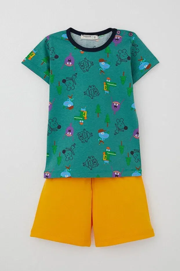 Детский комплект пижамы для мальчиков с принтом Cheerful Animal World Friendship Themed Breeze, Green
