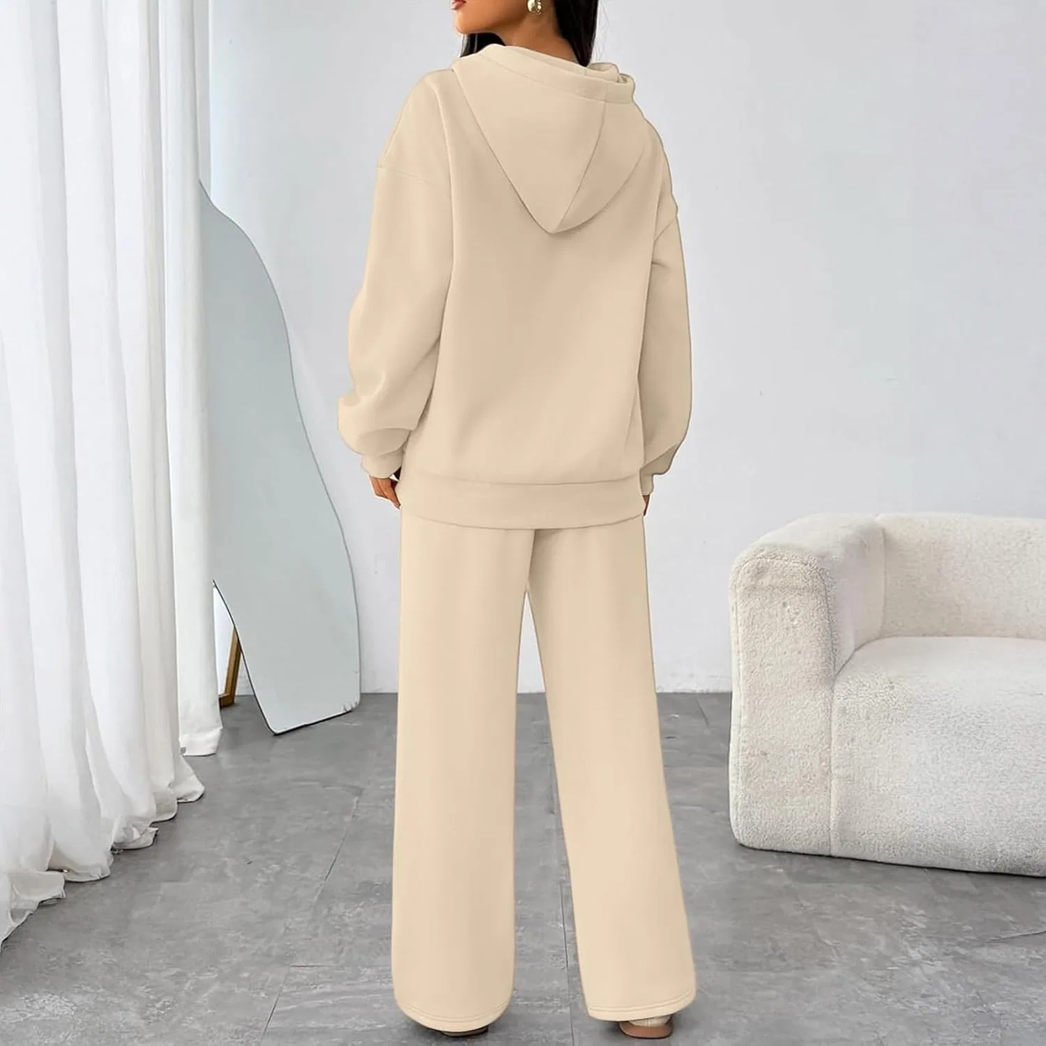 Женский комплект из худи и спортивных штанов с принтом, Beige-a — фото 2