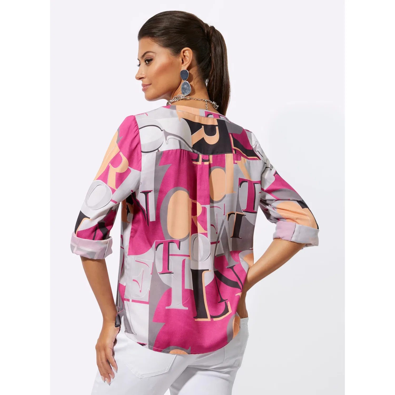 Женская блуза с буквенным принтом creation L, Fuchsia/Light Gray — фото 3
