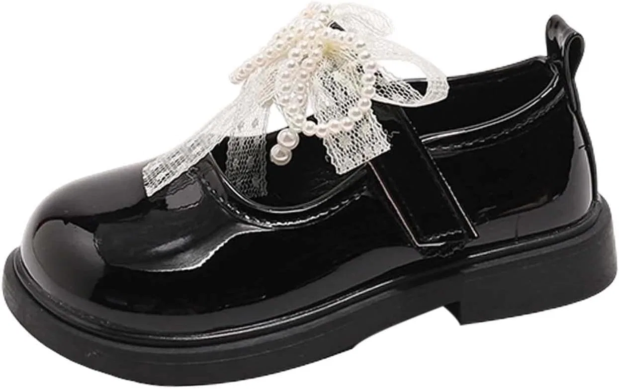 Детские туфли Мэри Джейн с кружевным бантом и жемчугом, Zzalalana, Black