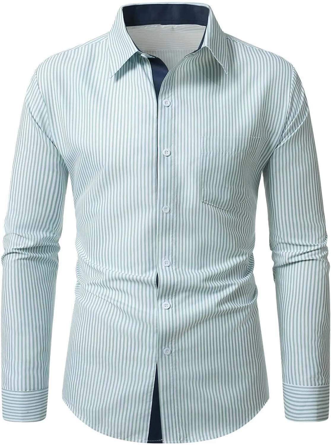 Мужская рубашка с длинным рукавом, Striped Dress Shirt, зелёный — фото 2