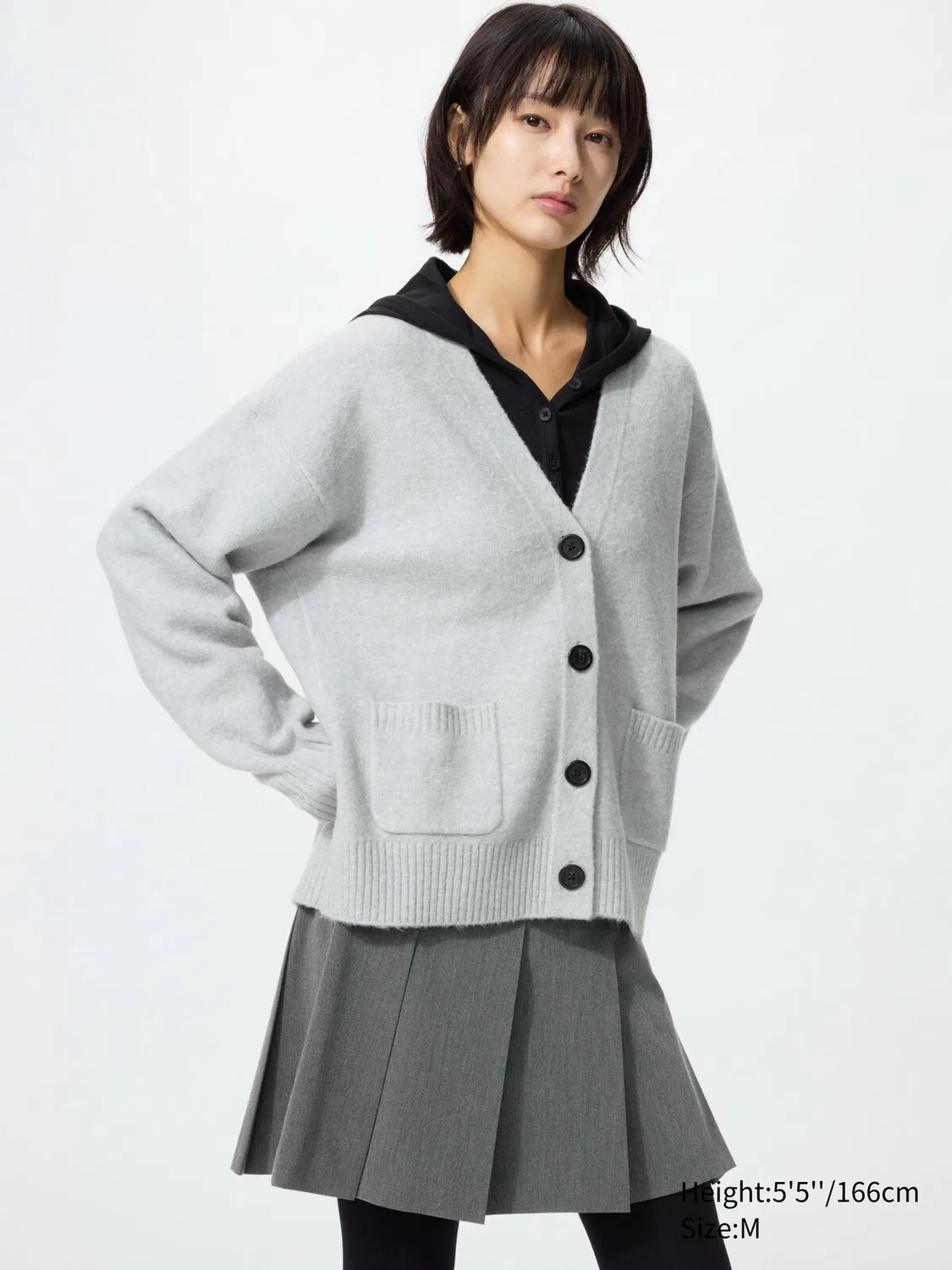 Кардиган Uniqlo, свободный крой из легкой пряжи «суфле», светло-серый