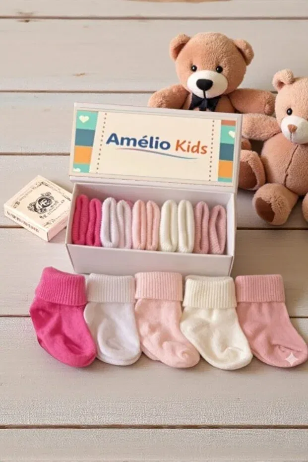 Детские носки для новорожденных хлопковые Organic cotton unisex 5-piece boxed premium newborn baby socks Amélio Kids, Multicolor