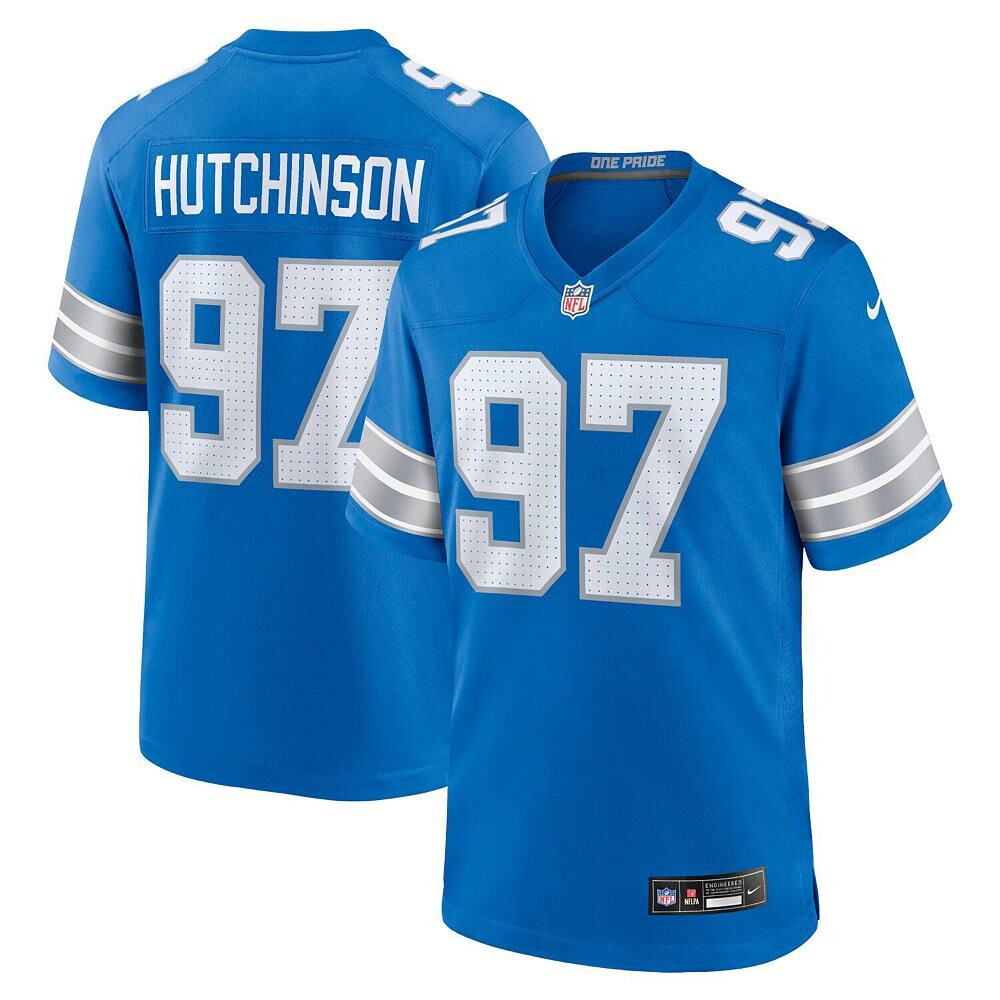 

Мужское джерси Nike Aidan Hutchinson Blue Detroit Lions Game, цвет Lns Blue