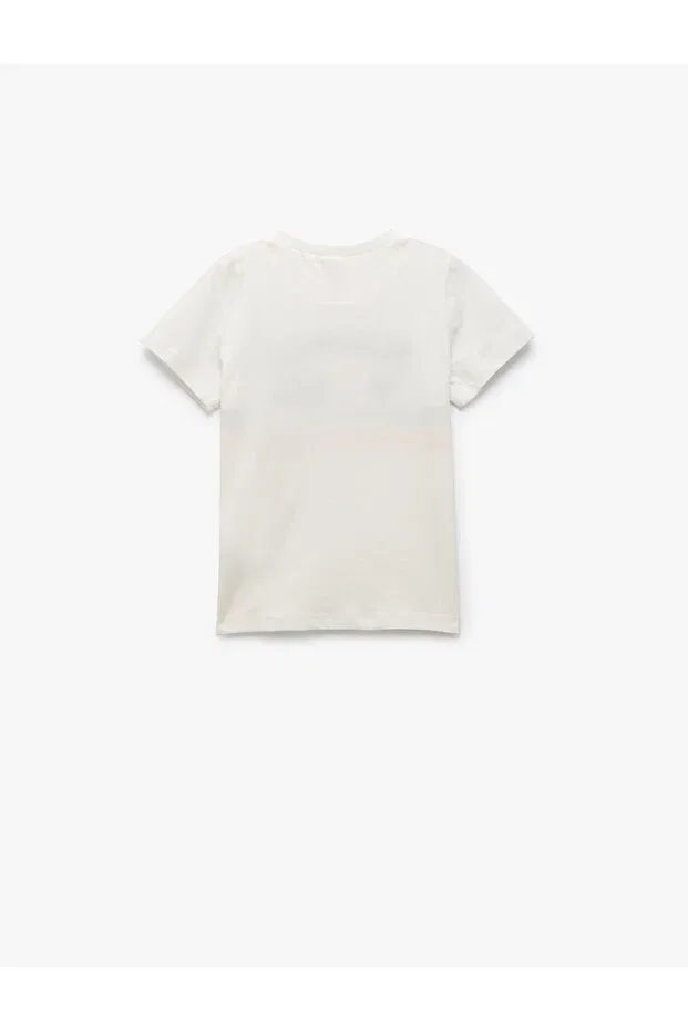 Детская футболка с коротким рукавом Cotton embroidery detail crew neck short sleeve t-shirt Koton, Ecru — фото 2