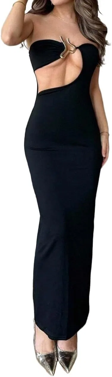 Женское платье миди с вырезами Bodycon, Black