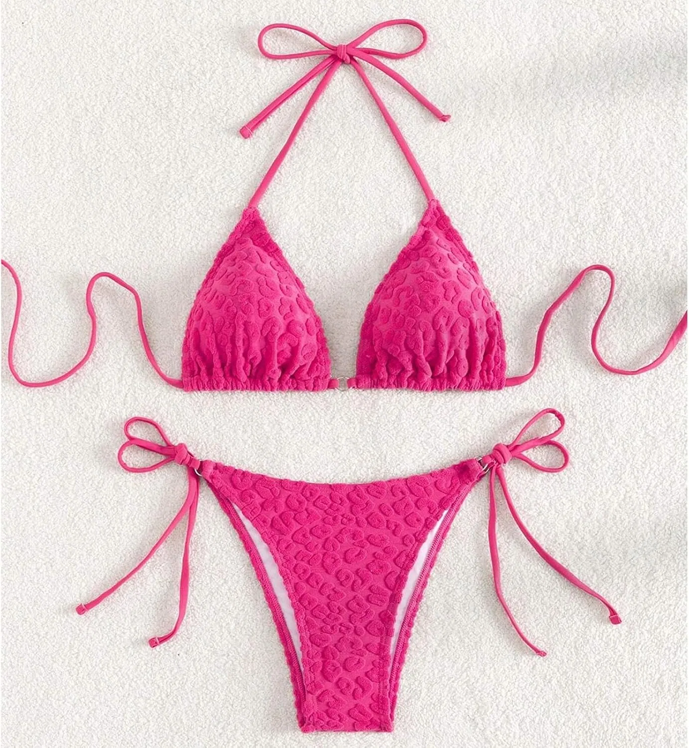 Женский бикини-сет треугольный с завязками, Hot Pink — фото 4