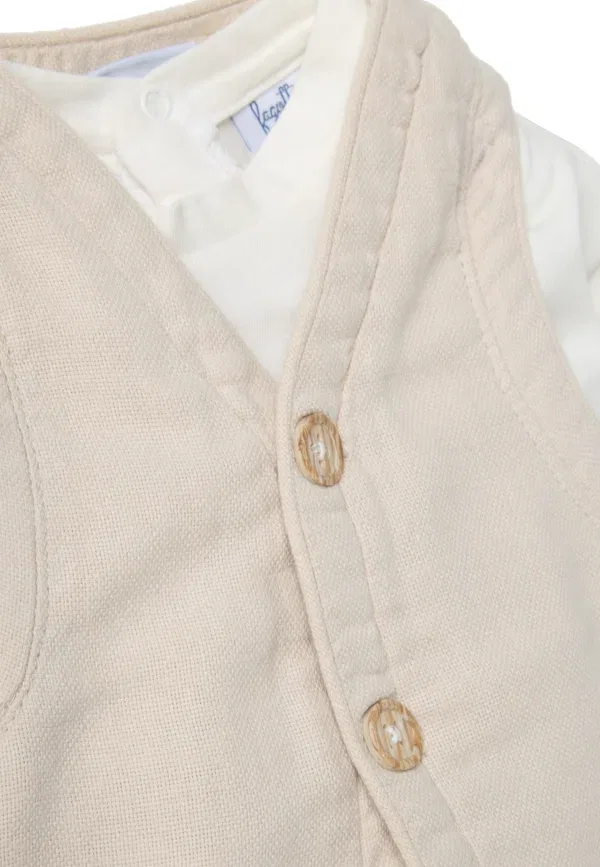 Комплект для новорожденных из хлопка и льна Set for babies - waistcoat Ovs, Beige Marl, бежевый — фото 3