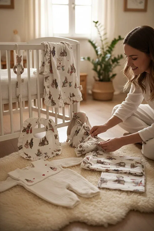 Детский комплект для новорожденных с принтом Vintage Peter Rabbit Thelakids, Beige — фото 2