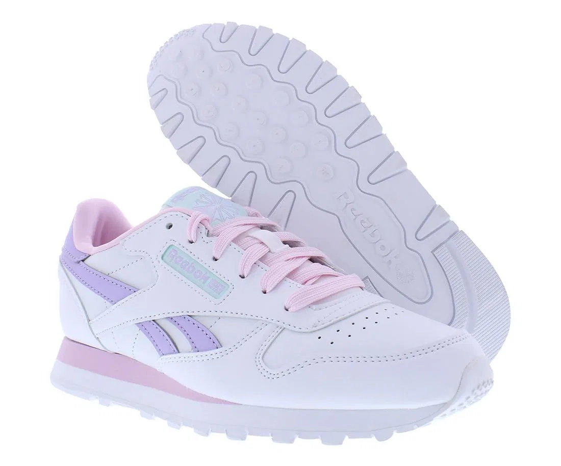 Детские кроссовки для девочек с мягкой кожей Classic Leather Reebok, Bianco Pixel Rosa Viola Oasis — фото 2