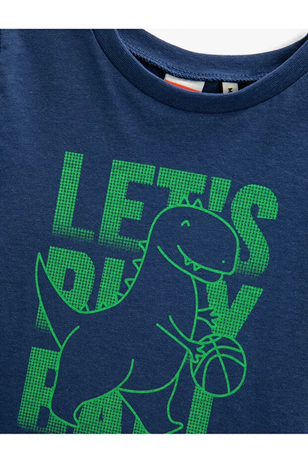 Детская футболка с принтом Dinosaur printed short sleeve t-shirt crew neck Koton, Navy Blue — фото 3