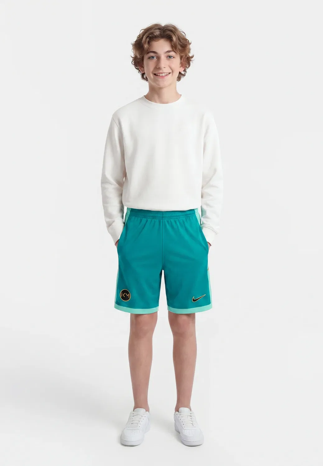 Спортивные шорты унисекс Kylian Mbappe Academy Nike Performance, Rio Teal/Light Menta/Metallic Gold-Coloured