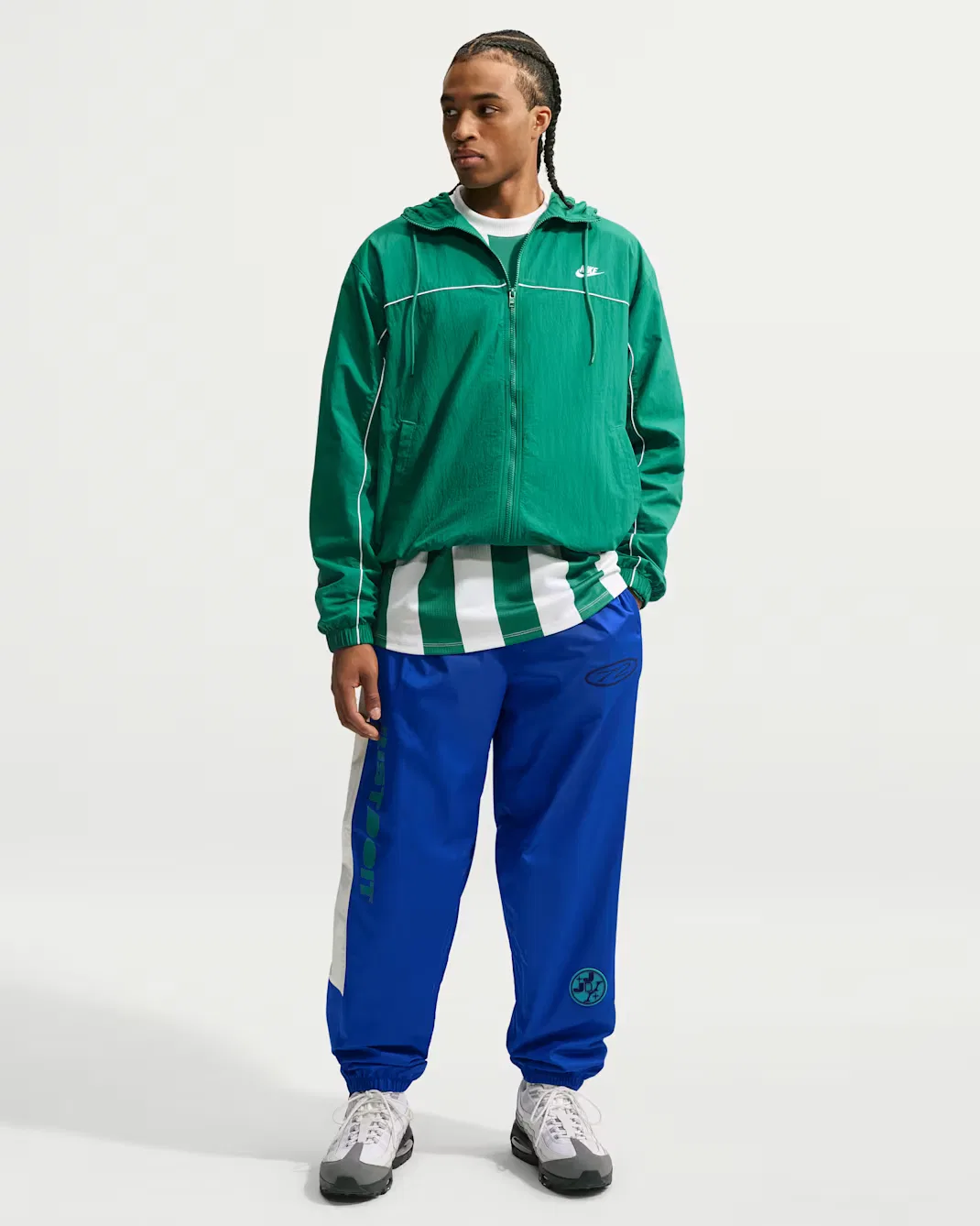 Мужские брюки Storm-FIT с графическим принтом Nike Windrunner, Old Royal/Summit White/Court Green