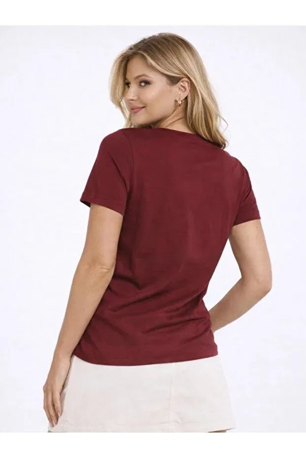Женская футболка с принтом Signature Embroidered Logo Organic Cotton Tommy Hilfiger, Cherry Rot — фото 4