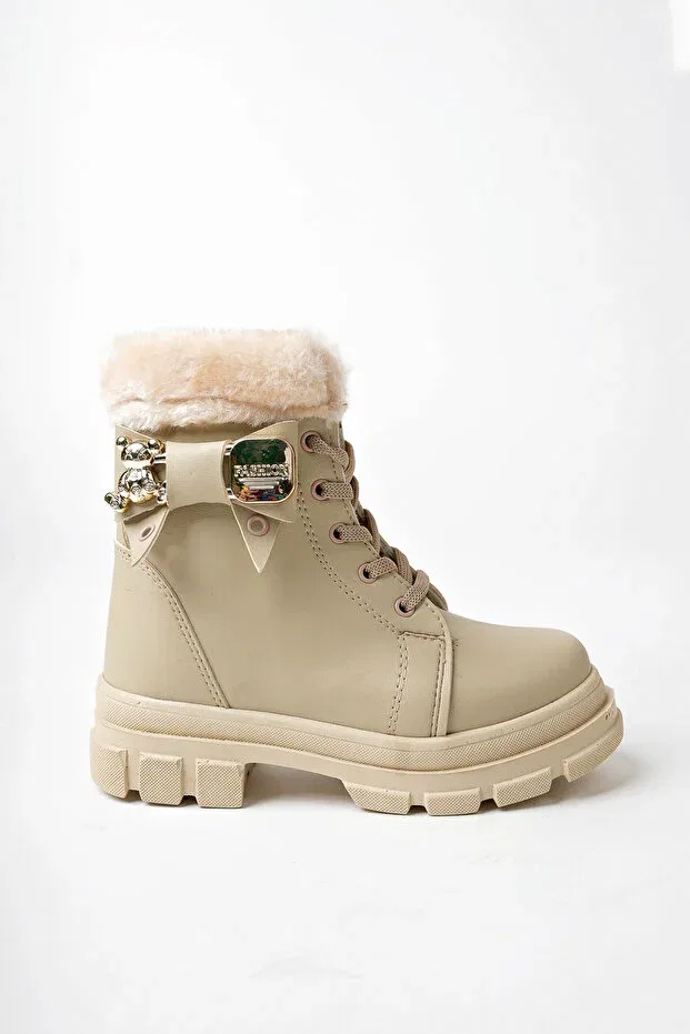 Детские ботинки для девочек с меховой отделкой Diggo, Cream Beige