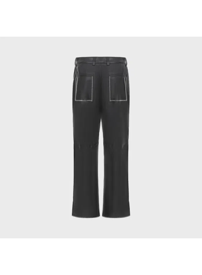 Брюки кожаные свободные с вышивкой Zara, черный — фото 3